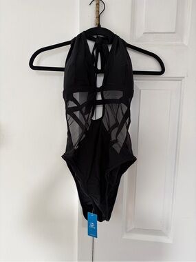 NWT Cupshe Black One-Piece Swimsuit with Mesh Accents